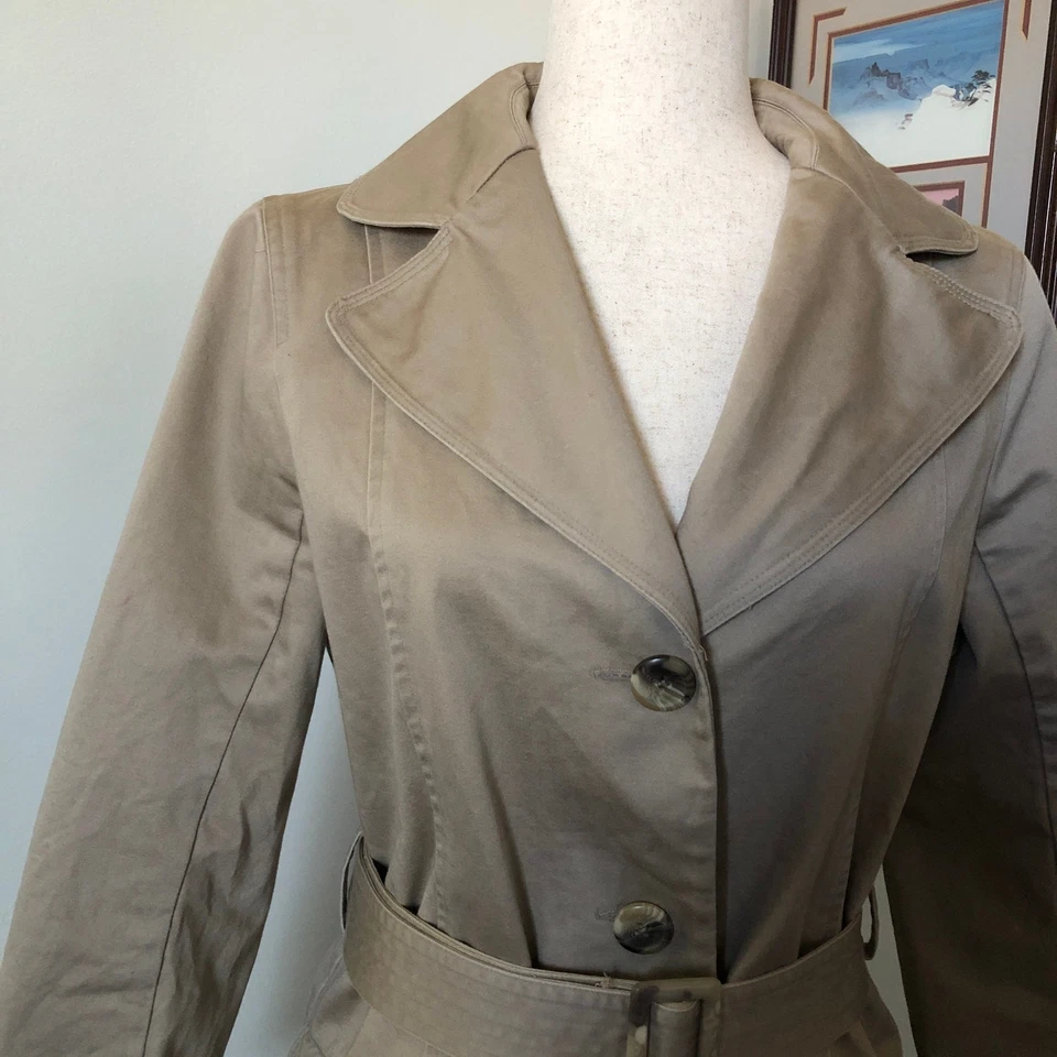 Винтажный относительности хаки желтовато-коричневый поясом Тренч M классический минималист утилиты 90-х Y2K - Изображение 3 из 4