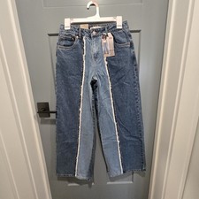 Levi's High Rise Baggy Wide-Leg Frayed Denim Jeans Blue Medium Wash Girls 10