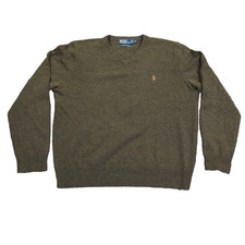 VTG Polo Ralph Lauren Lambswool Sweater Mens XL Green Pony V-Neck Italian Yarn