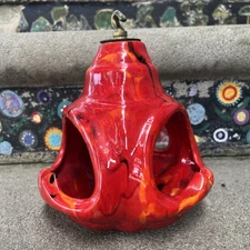 Vintage Mid Century Ceramic Hanging Ashtray Air Plant Holder Red Drip Glaze USA