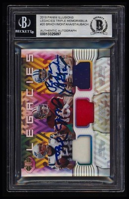 2018 Illusions Tom Brady, Joe Montana, Roger Staubach Triple Auto #19/50 BAS 10