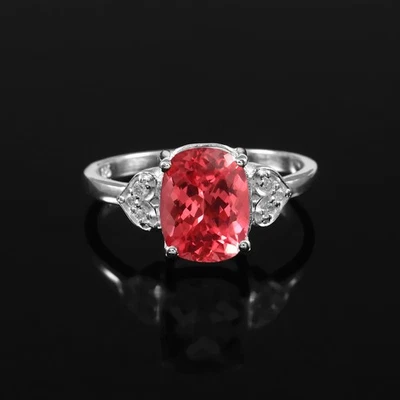 Padparadscha Saphir Kissen Ring 9x7 MM 925 Silber Verlobungsring - Bild 1 von 4