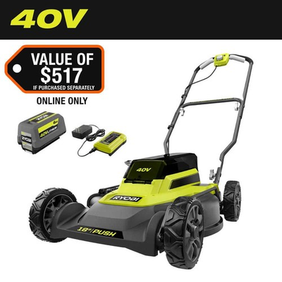 #ad RYOBI 40V 18 in. Cordless Battery Push Lawn Mower w 6.0 Ah Battery amp; Charger $259.95
