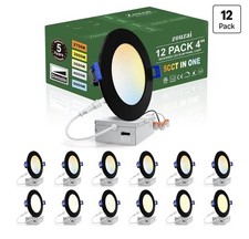 12 Pack 4 Inch Black 5CCT Reset Ultra-Thin LED Recessed Ceiling Light with Junct
