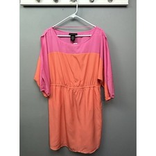 Attention Dress Womens Large 3/4 Sleeve Band Waist Pink Orange Cold Shoulder NEW