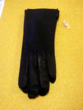 NWT,Vintage PLYMOUTH Black Leather Classic Lined Gloves Women's Size 7 1/2"L