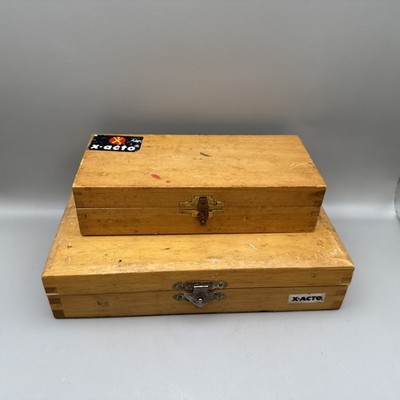 2 Vintage X-Acto Craft Knife Sets in Wooden Box Case w/ Extra Blades & Handles