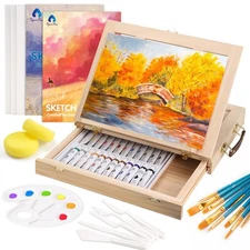 Painting Supplies Set, 49 Pieces Watercolor Painting Kit with Wooden Tabletop...