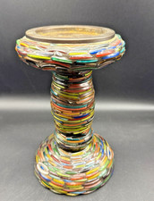 Colorful Mosaic Glass Pillar Candle Stick, India, 8.25" tall 5" Dia Base