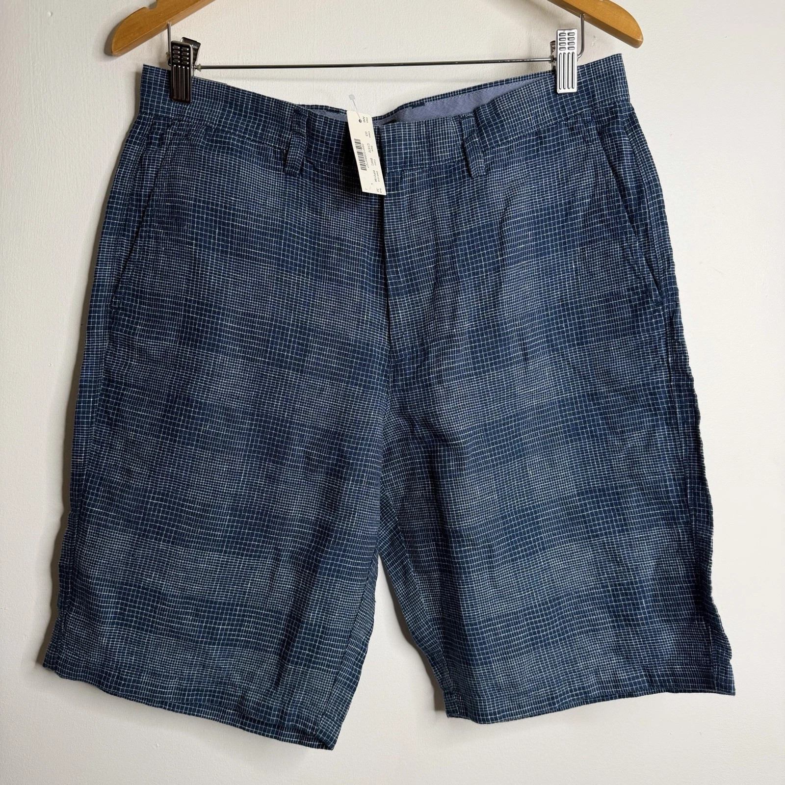 J.Crew Club Mens Size 32 Plaid Flat Front Regular Fit Shorts Linen NWT