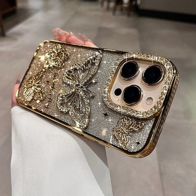 Damen Mädchen Diamant Schmetterling Handyhülle für iPhone 17 16 15 14 13 12 Pro