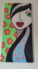 MODERN HAND PAINTED PAINTING ON CANVAS NAIVE ART GYPSY WOMAN 