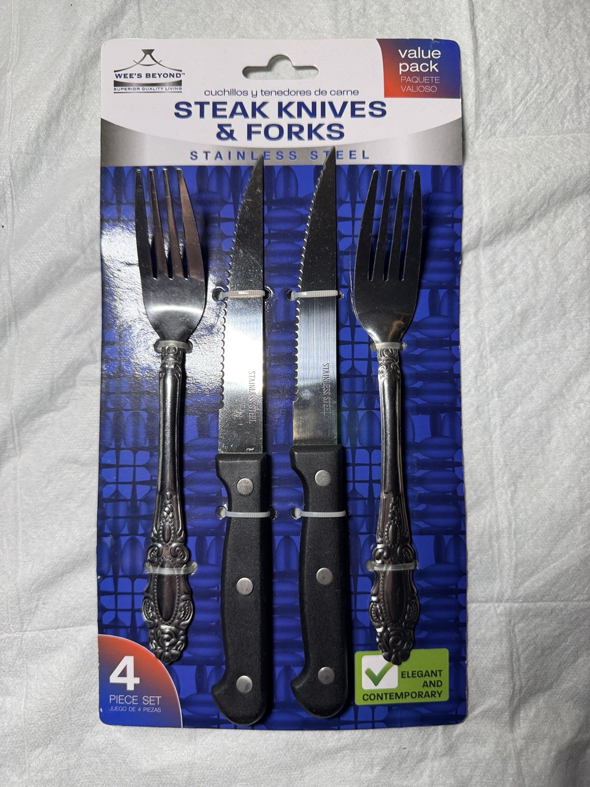 STEAK KNIVES & FORKS, SET OF 4 PCS., NEW STAINLESS STEEL , W