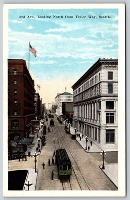 Vintage Seattle 3rd Ave Yesler Way Streetcar Kress Postcard Early 1900s C493