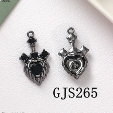 4PCS Black Tone Alloy Crown Heart Black Rhinestone Charm Pendant GJS265
