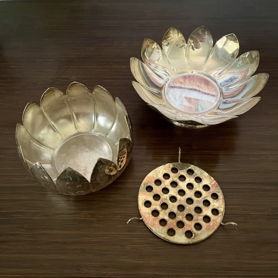 Reed & Barton 3002 Silver Plate Plated Lotus Flower - 3 Pieces Vintage Stickered - Image 4 of 4