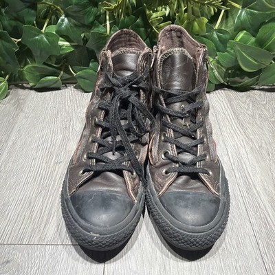 Converse All Star Dark Brown Leather Double Zip Sneakers Hi Tops