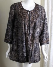 Chicos 3 XL Brown 100 Silk Beaded Event Evening 3/4 Tunic Jacket Blazer POCKETS