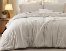 Bedsure king Comforter Set 3-Piece Beige Soli...