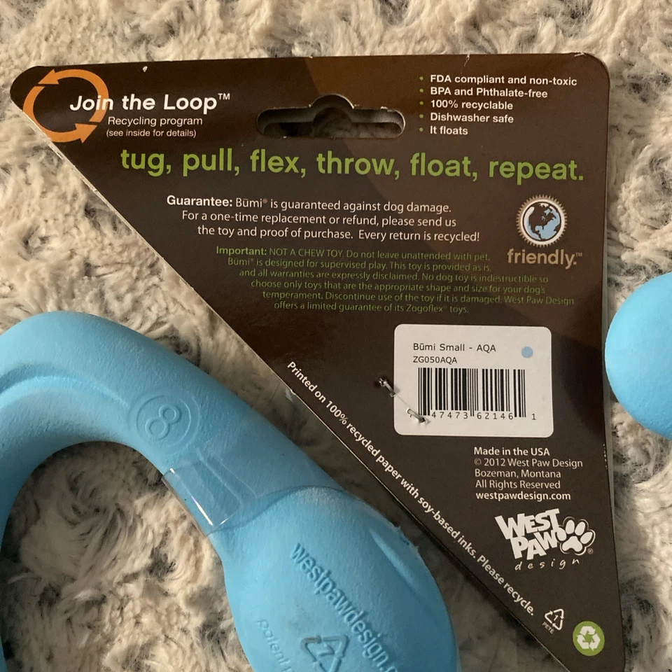 Juguete para perro West Paw Zogoflex Bumi remolcador juguete de goma azul flotante 8 pulgadas NUEVO Foto 3 de 3