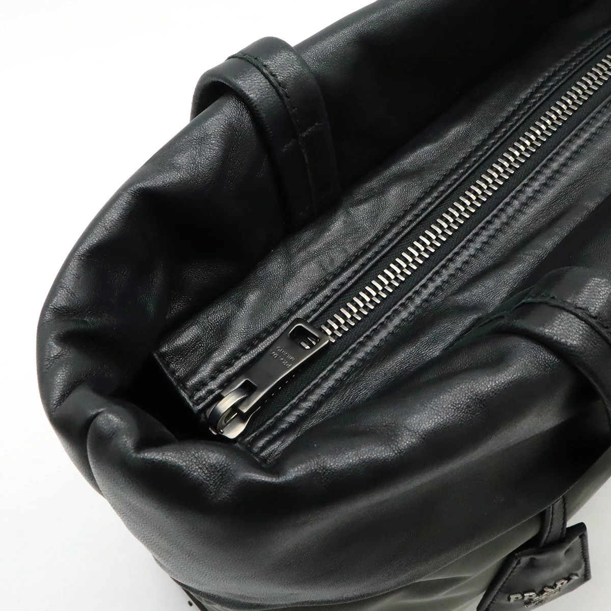 Prada Tote Bag Shoulder Nylon And Nappa Leather Two-Tone Black *Efj2041 thumbnail 8