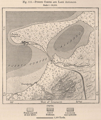 Puerto Cortes & See/Laguna de Alvarado. Puerto Cortés. Honduras 1885 alte Karte