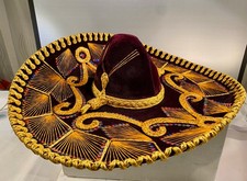 VINTAGE PIGALLE MEXICO MARIACHI SOMBRERO BURGUNDY VELVET XXXXX GREAT SHAPE