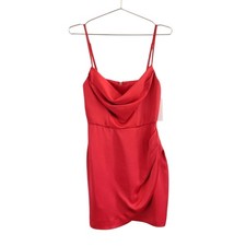 Nookie Red Satin Mini Dress, Thin Straps, Draped Neckline, XS Romantic Date