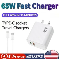 65W PD Power Adapter Duo Wall Charger&3FT USB-C Cable For Samsung Galaxy S22 23+