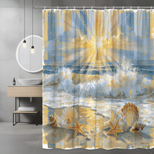Ocean Sunset Seashells Shower Curtain Coastal Beach Art