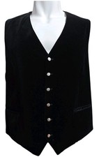 VTG Men's Elegant Black Velvet Vest Classic Formal Waistcoat,Silver Button-46 in