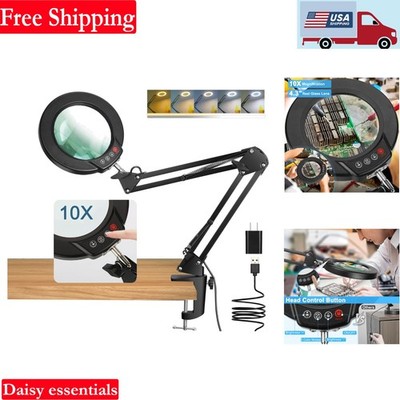 10X Magnifying Glass with Light Clip Desk Lamp Stepless Dimmable LED for Craf...