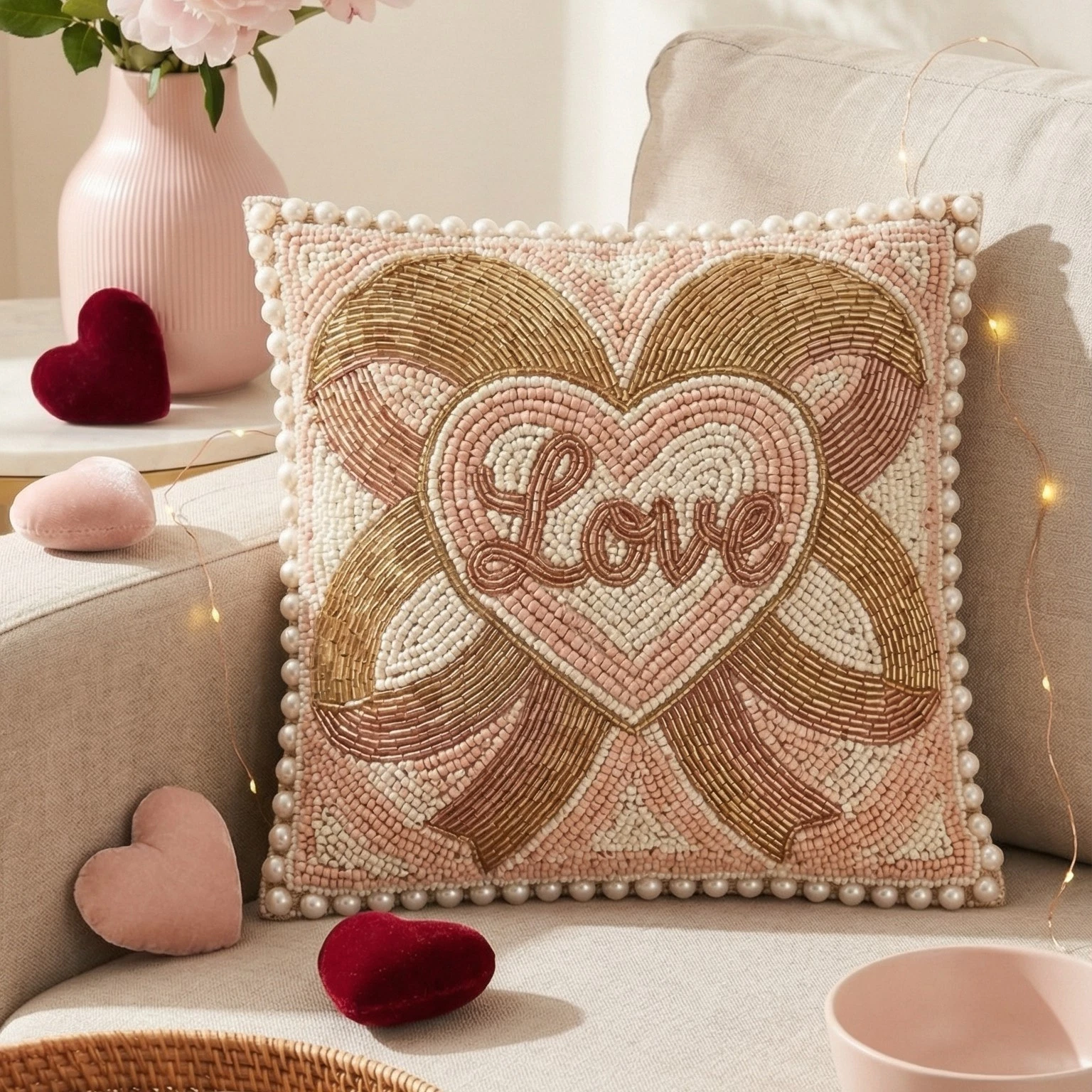 Beaded Heart 'Love' Decorative Throw Pillow Cushion Cover 16x16 18x18 20x20
Opens in a new window or
