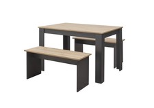 Set tavolo e 2 panche VISCHE per sala da pranzo o cucina in legno laminato.