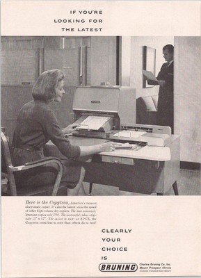 Bruning Copytron Electrostatic Copier Vintage 1960s Magazine Print Ad Office Art