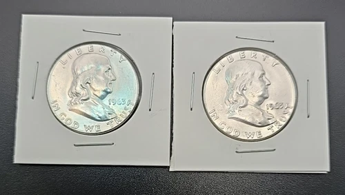 Ben Franklin Half Dollar 90% Silver-- AU - - Lot of 2--- 1963-P - - -B-122