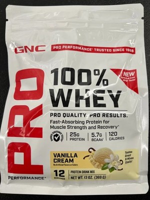GNC Pro 100% Whey Protein Vanilla Cream 12 Serving 25g Protein Fast Absorb