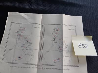 #ad 1898 Atmospheric Pressure Philippines P I U S. Army Sketch Weather Map Diagram $33.30