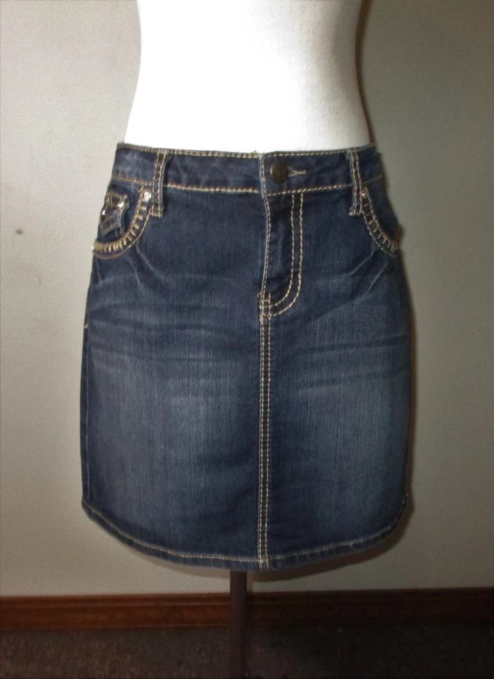 EARL JEAN Blue Beaded Denim Skirt Size 10 - Image 2 of 4