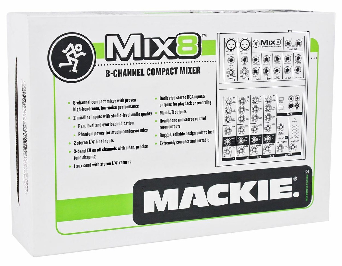 Mackie Mix8 8-Ch Compact Soundboard Mixing Console Mixer For