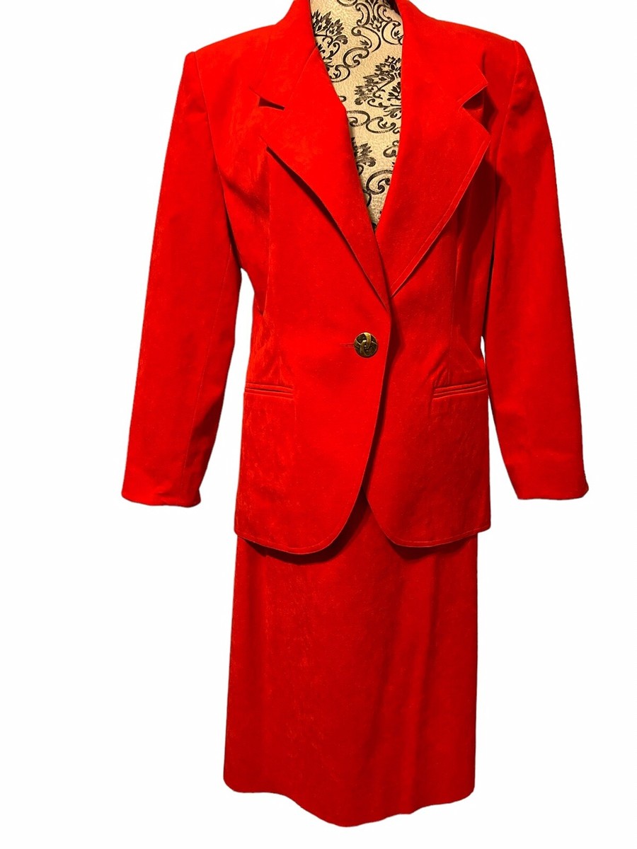NEW Vintage ULTRA SUEDE Brand 80’s Red Suit Women’s Size Blazer Midi Skirt