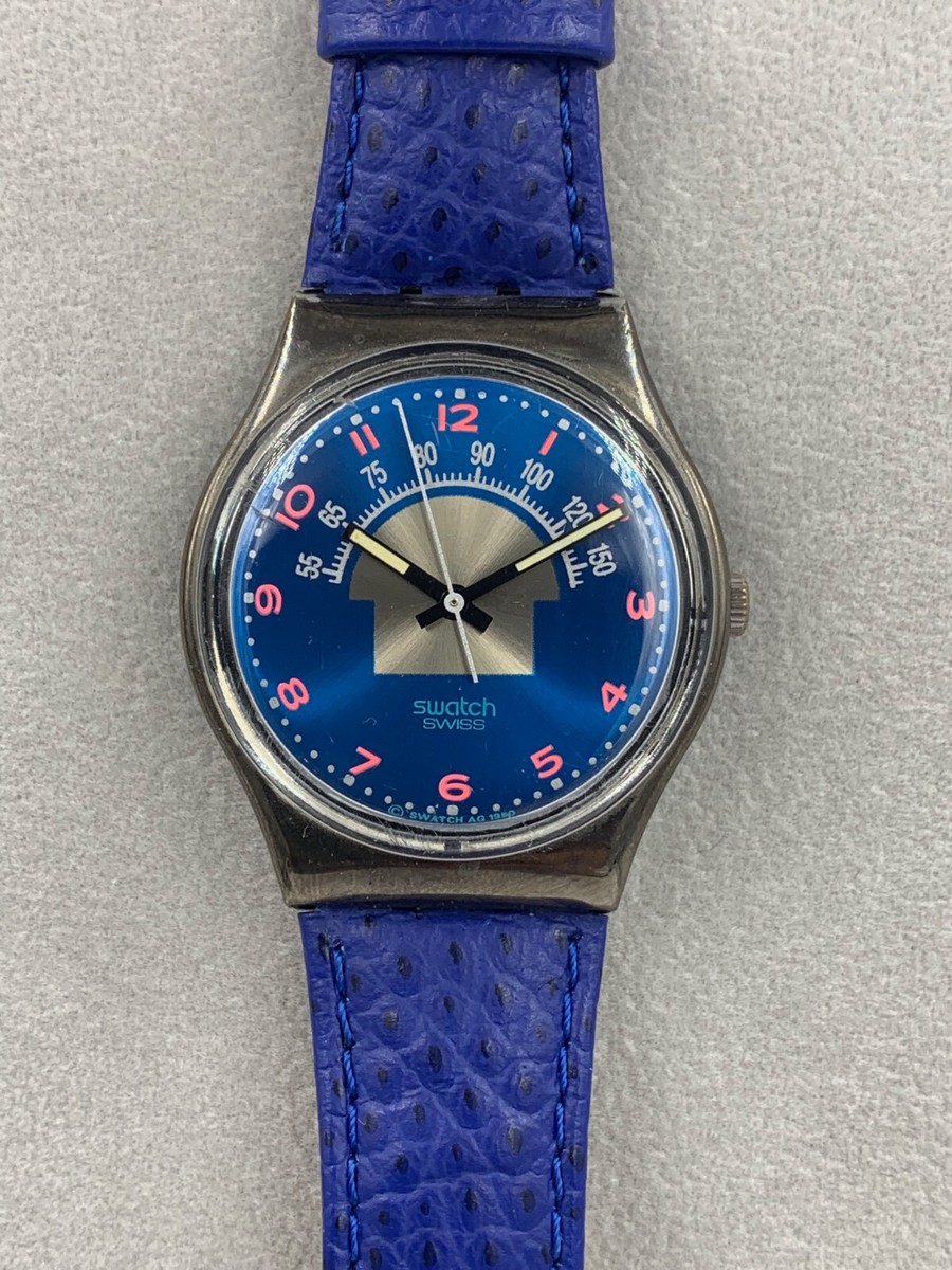 Swatch Watch Blue Tune GX119 leather 34mm 1990 unisex working new