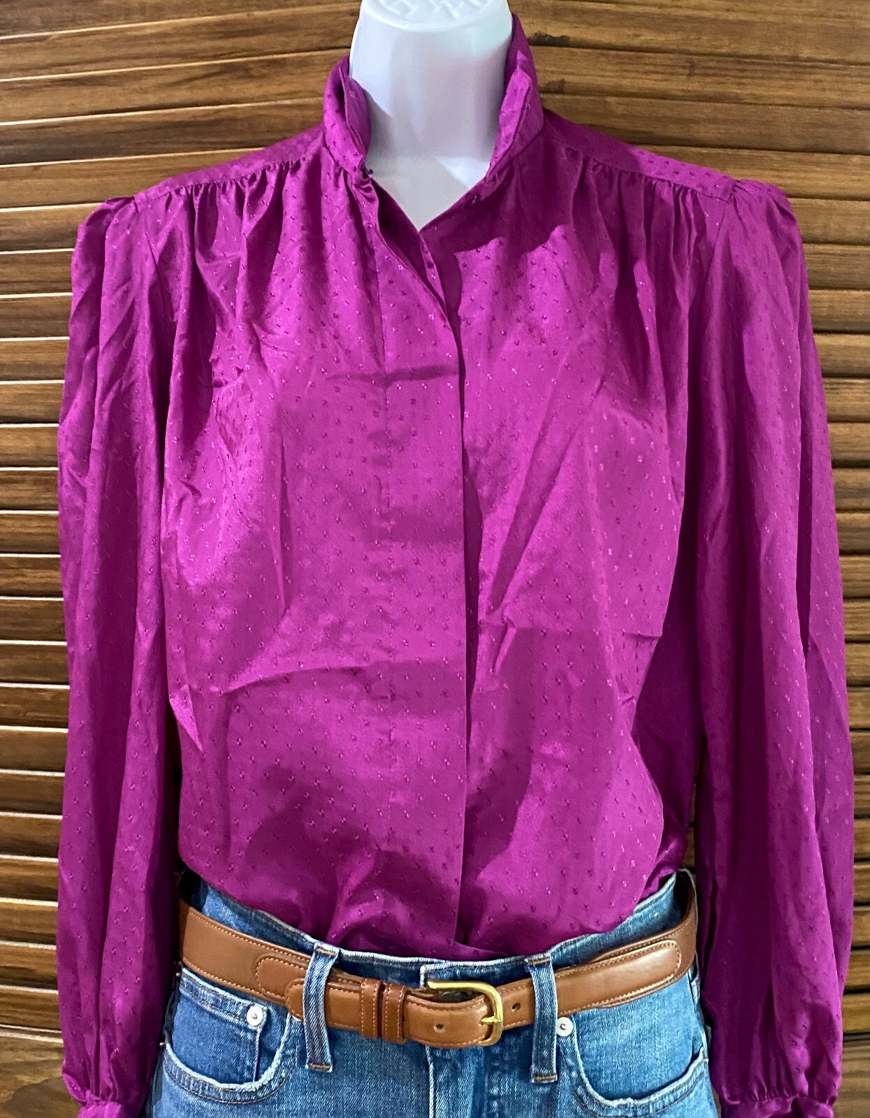 Anne Klein Silky Polyester Button Down Magenta Bl… - image 2