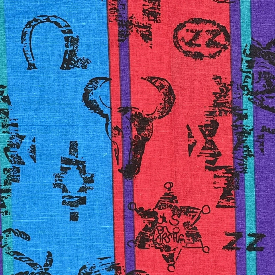 Vtg Western Print Fabric Steer Badge Stripes Red Purple Teal Cotton 3Yds x 45" - Image 4 of 4