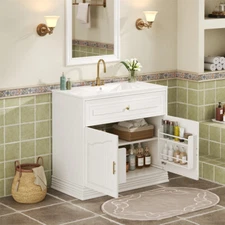 36" Bathroom Vanity w/ Sink, Freestanding Vanity Storage Cabinet, Door Shelves