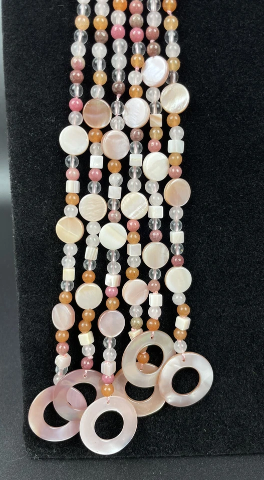 Sajen Stone Necklace Multi Strand Scarf Necklace Bead Shell Boho - Image 2 of 4