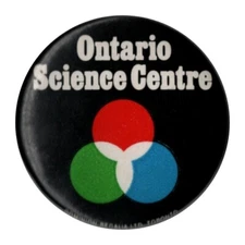 Ontario Science Centre Button Pin Allan Fleming Logo White Trillium Flower VTG.