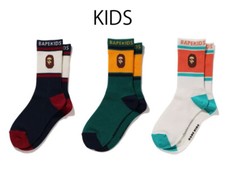 A BATHNIG APE BAPE KIDS Goods APE HEAD LINE SOCKS White / Navy / Green New z
