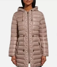 New Kenneth Cole Ladies' Puffer Quilted Anorak Jacket Coat, Brown, Size S/M/L/XL