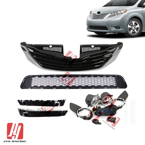 Fits 2011 17 Toyota Sienna Front Grille Gloss Black Fog Lights Brackets 